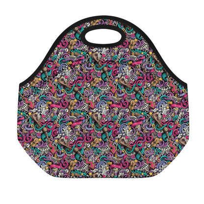 Abstract Music Pattern Print Neoprene Lunch Bag