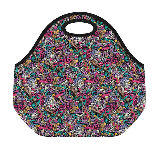 Abstract Music Pattern Print Neoprene Lunch Bag