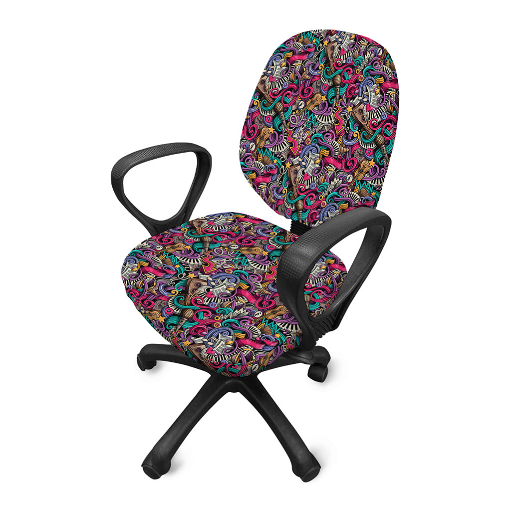 Abstract Music Pattern Print Office Chair Cover