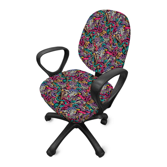 Abstract Music Pattern Print Office Chair Cover