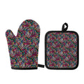 Abstract Music Pattern Print Oven Mitt And Pot Holder Set