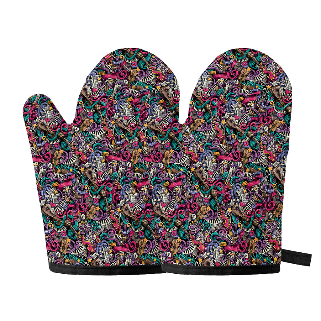 Abstract Music Pattern Print Oven Mitts