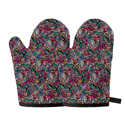 Abstract Music Pattern Print Oven Mitts