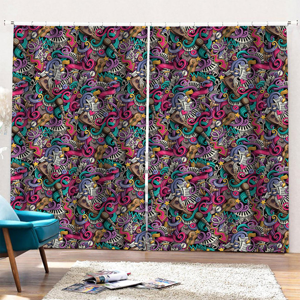 Abstract Music Pattern Print Pencil Pleat Curtains