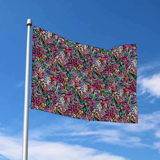 Abstract Music Pattern Print Polyester Flag
