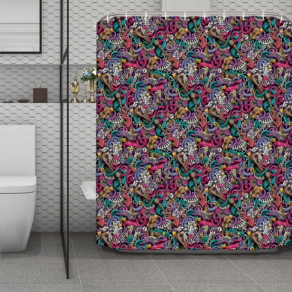 Abstract Music Pattern Print Polyester Shower Curtain
