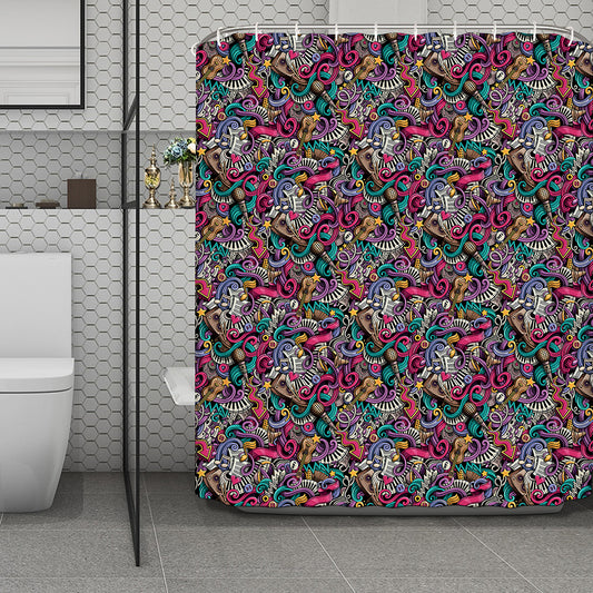 Abstract Music Pattern Print Polyester Shower Curtain