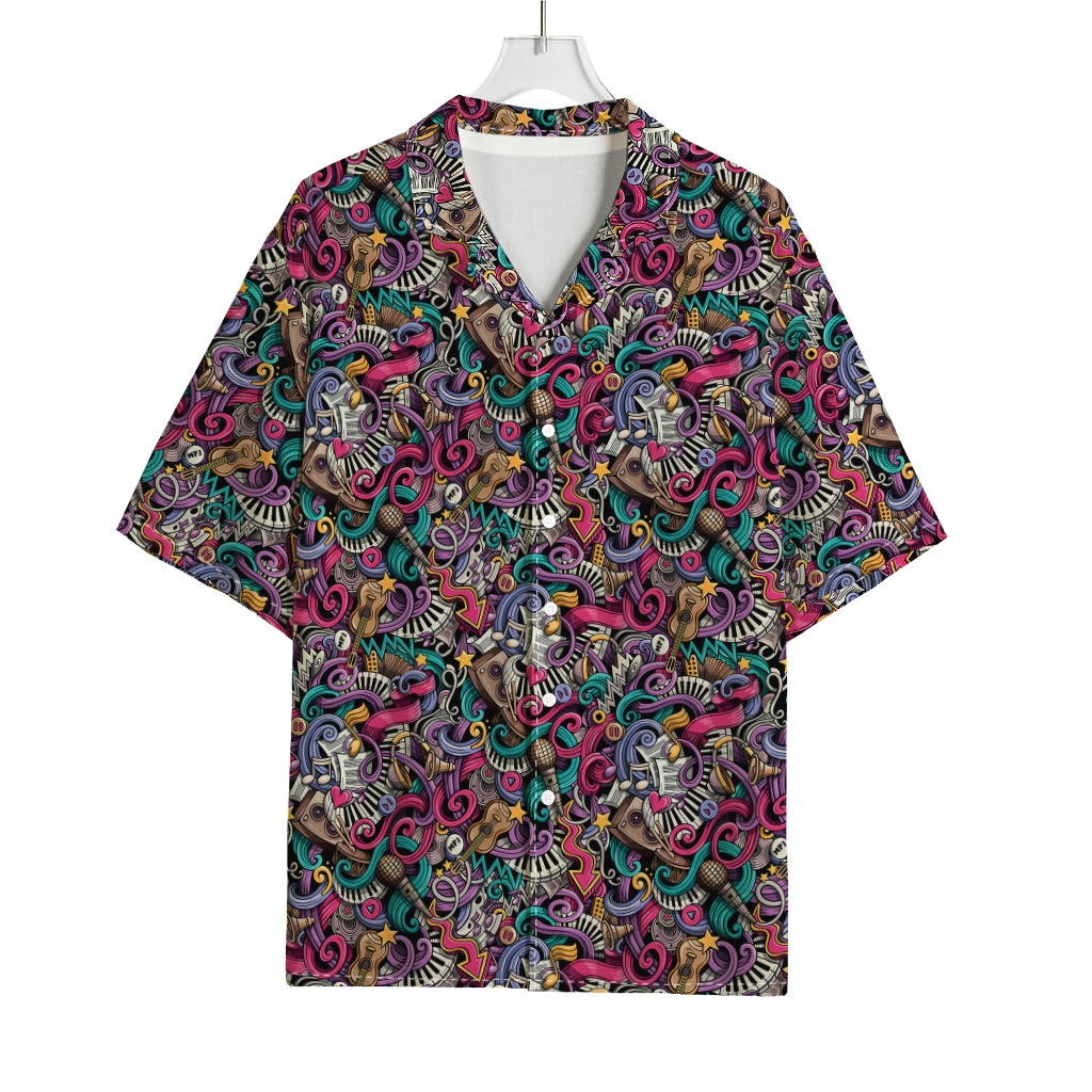 Abstract Music Pattern Print Rayon Hawaiian Shirt
