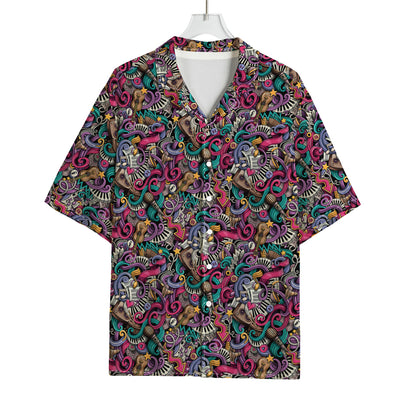 Abstract Music Pattern Print Rayon Hawaiian Shirt