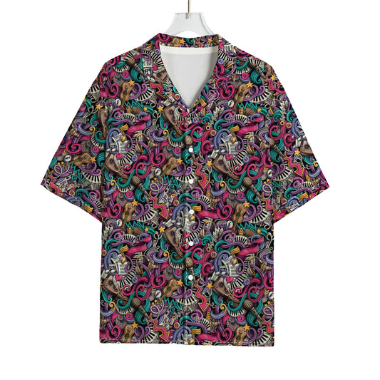 Abstract Music Pattern Print Rayon Hawaiian Shirt