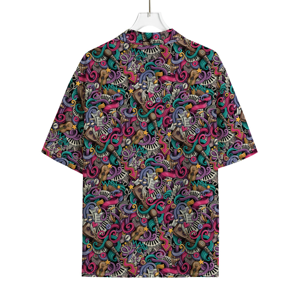 Abstract Music Pattern Print Rayon Hawaiian Shirt