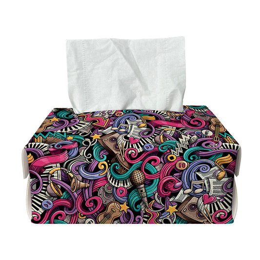 Abstract Music Pattern Print Rectangle Tissue Box Cover