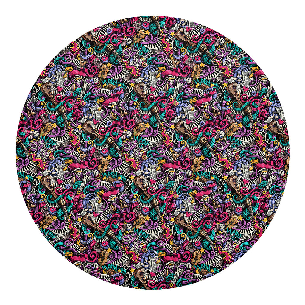 Abstract Music Pattern Print Round Blanket