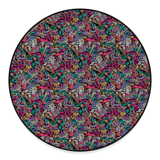Abstract Music Pattern Print Round Floor Mat