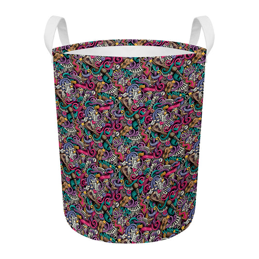 Abstract Music Pattern Print Round Laundry Basket