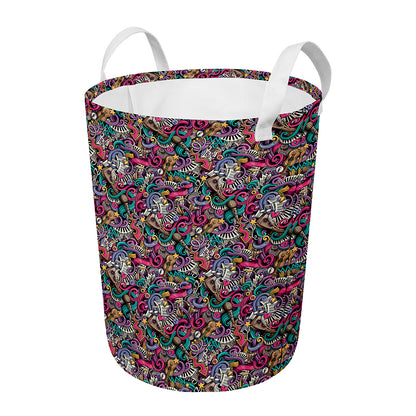 Abstract Music Pattern Print Round Laundry Basket