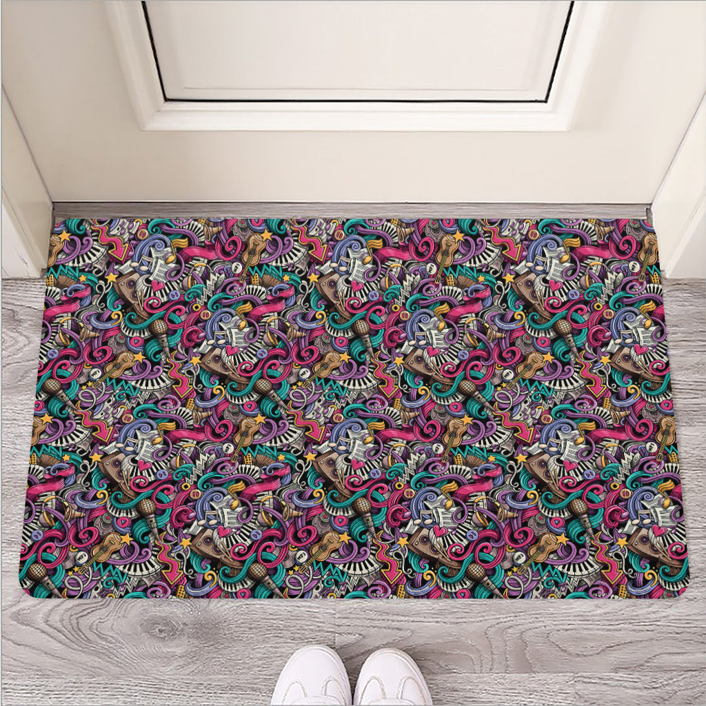 Abstract Music Pattern Print Rubber Doormat