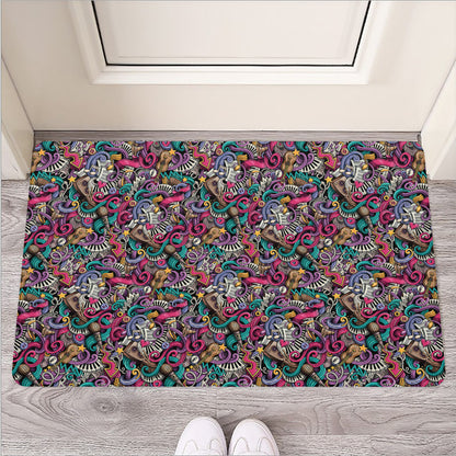 Abstract Music Pattern Print Rubber Doormat