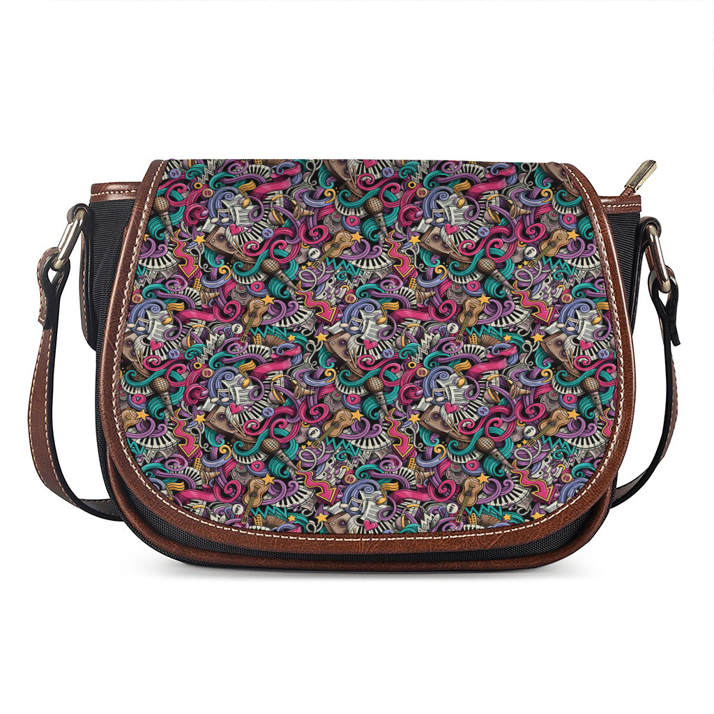 Abstract Music Pattern Print Saddle Bag