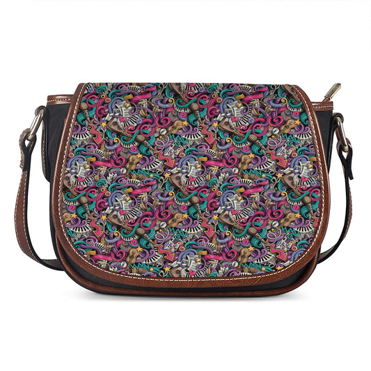 Abstract Music Pattern Print Saddle Bag