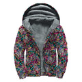 Abstract Music Pattern Print Sherpa Lined Zip Up Hoodie