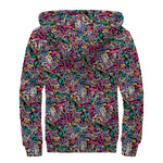 Abstract Music Pattern Print Sherpa Lined Zip Up Hoodie