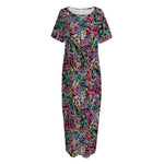 Abstract Music Pattern Print Short Sleeve Long Nightdress