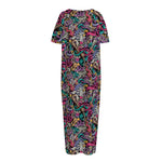Abstract Music Pattern Print Short Sleeve Long Nightdress