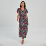 Abstract Music Pattern Print Short Sleeve Maxi Dress