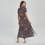 Abstract Music Pattern Print Short Sleeve Maxi Dress