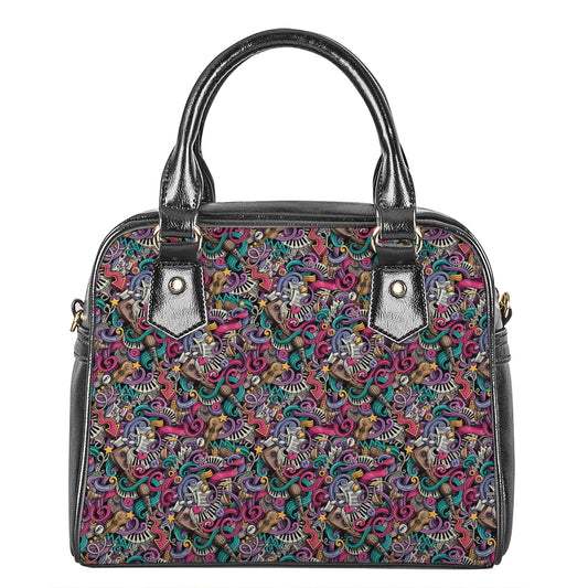Abstract Music Pattern Print Shoulder Handbag