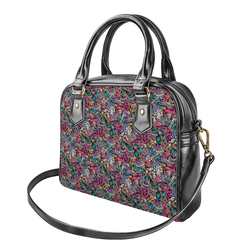 Abstract Music Pattern Print Shoulder Handbag