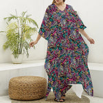 Abstract Music Pattern Print Silk V-Neck Kaftan Dress