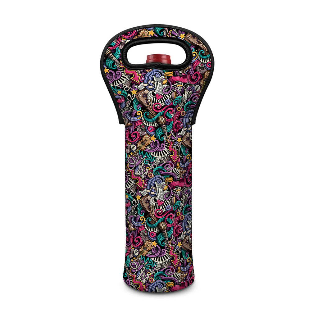 Abstract Music Pattern Print Single Neoprene Wine Tote