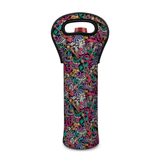 Abstract Music Pattern Print Single Neoprene Wine Tote