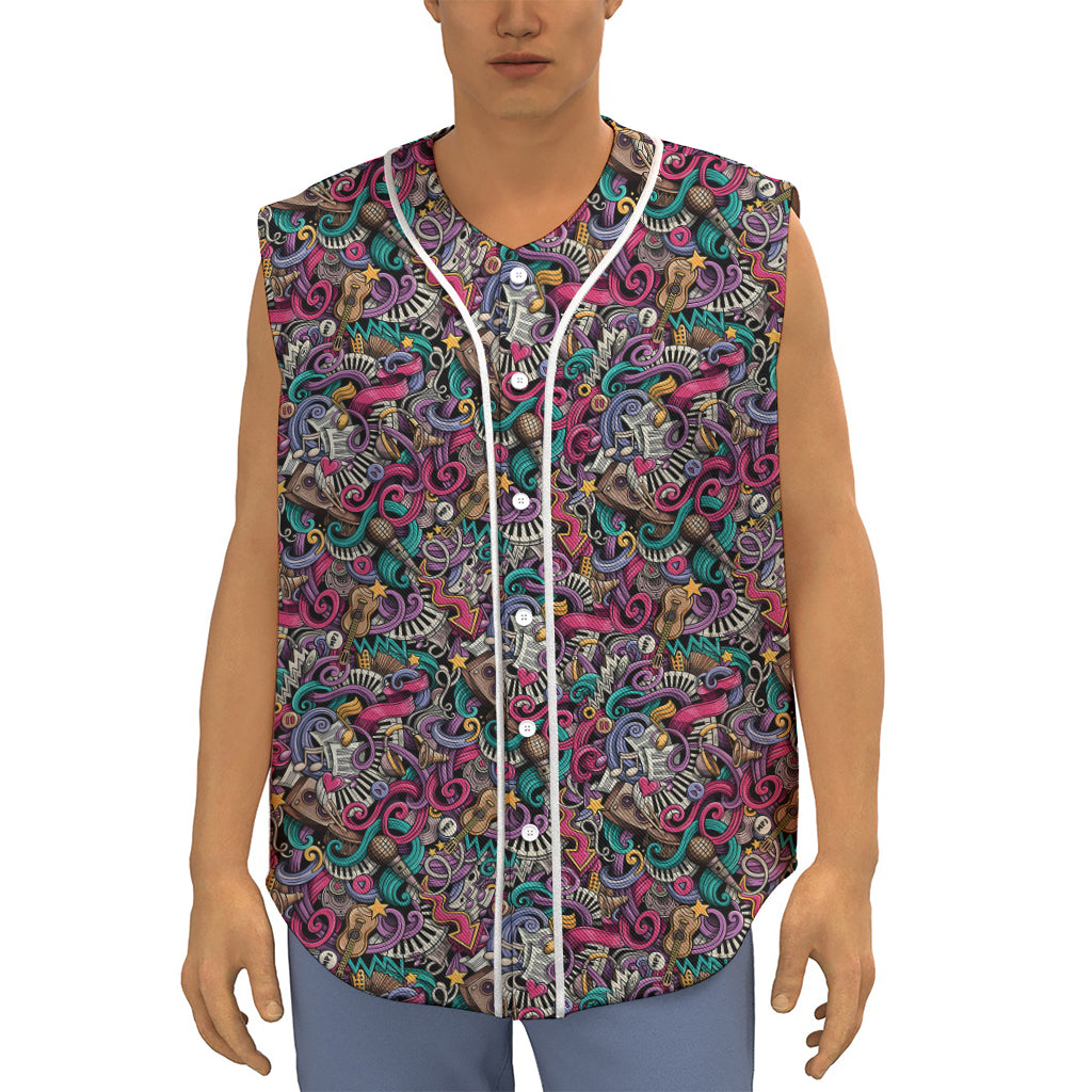 Abstract Music Pattern Print Sleeveless Baseball Jersey