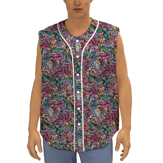 Abstract Music Pattern Print Sleeveless Baseball Jersey