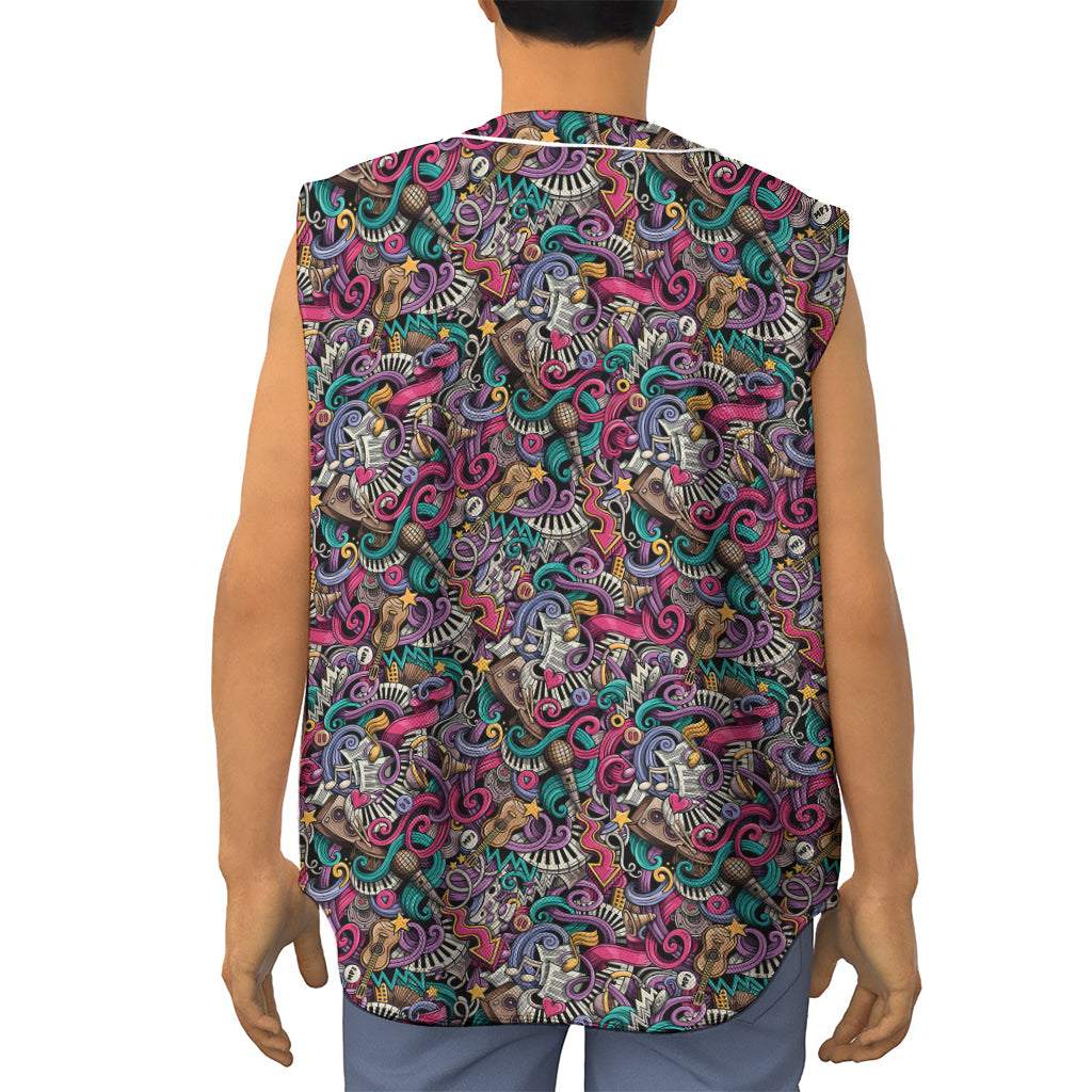 Abstract Music Pattern Print Sleeveless Baseball Jersey