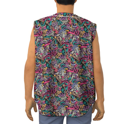Abstract Music Pattern Print Sleeveless Baseball Jersey
