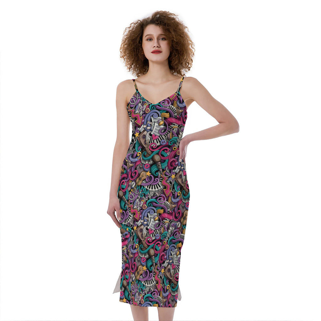Abstract Music Pattern Print Slim Fit Midi Cami Dress