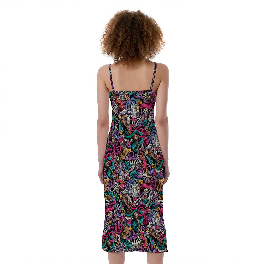 Abstract Music Pattern Print Slim Fit Midi Cami Dress