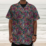 Abstract Music Pattern Print Textured Short Sleeve Shirt