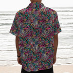 Abstract Music Pattern Print Textured Short Sleeve Shirt