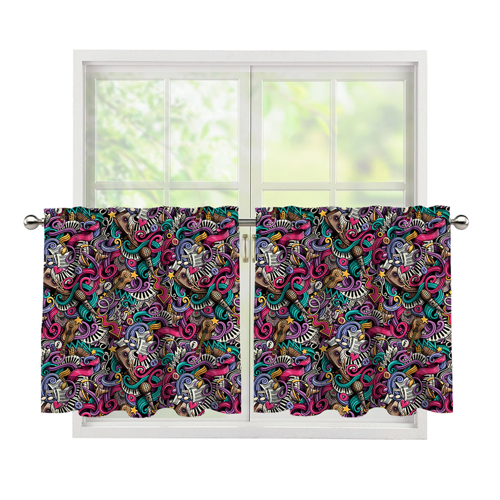Abstract Music Pattern Print Tier Curtains
