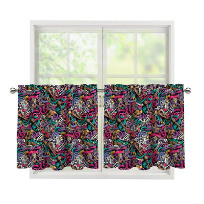 Abstract Music Pattern Print Tier Curtains