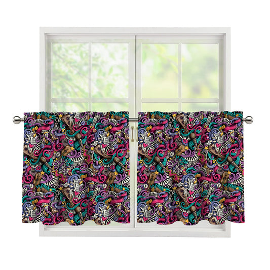 Abstract Music Pattern Print Tier Curtains