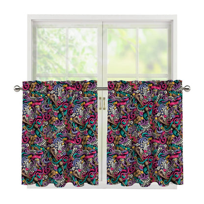 Abstract Music Pattern Print Tier Curtains