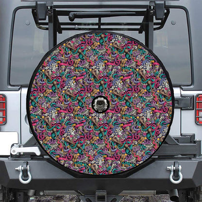 Abstract Music Pattern Print Tire Cover With Camera Hole