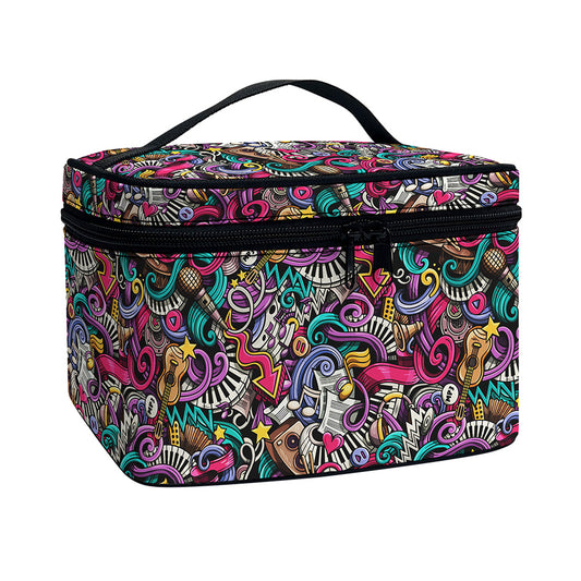 Abstract Music Pattern Print Travel Makeup Bag