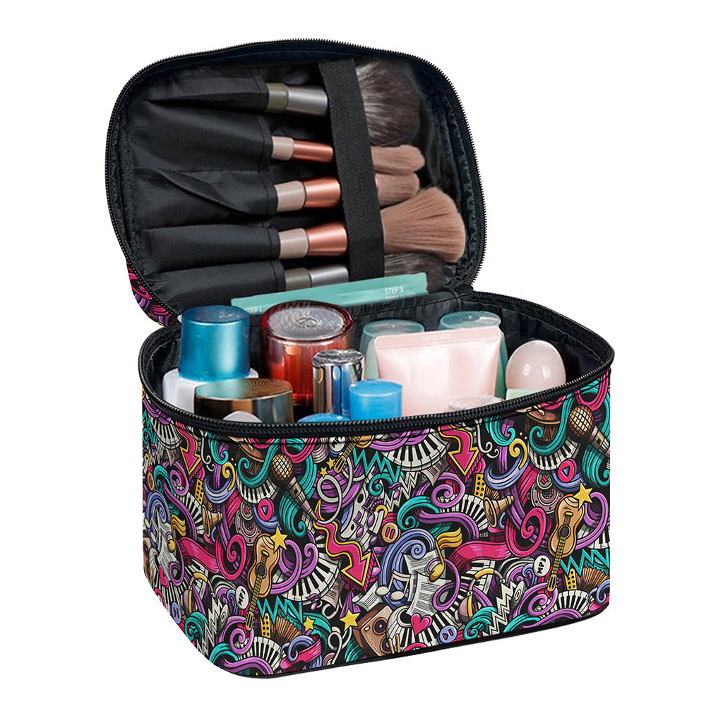 Abstract Music Pattern Print Travel Makeup Bag